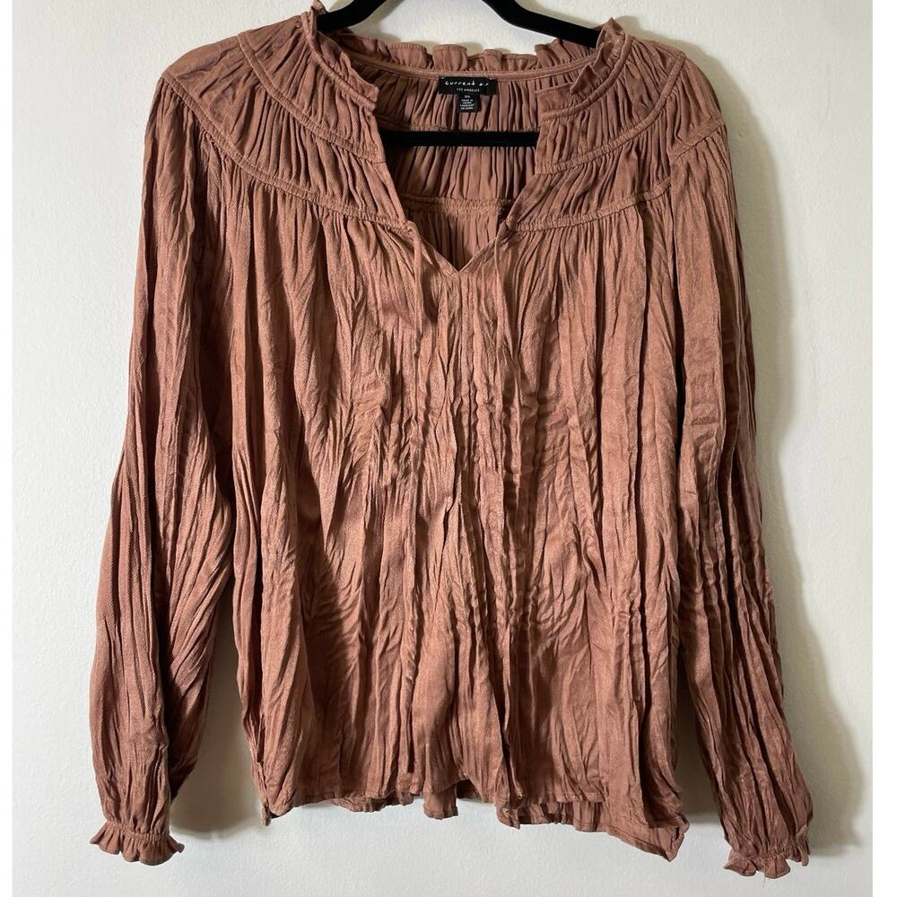 Current Air Dusty Rose Crinkled Smocked Yoke Peasant Blouse